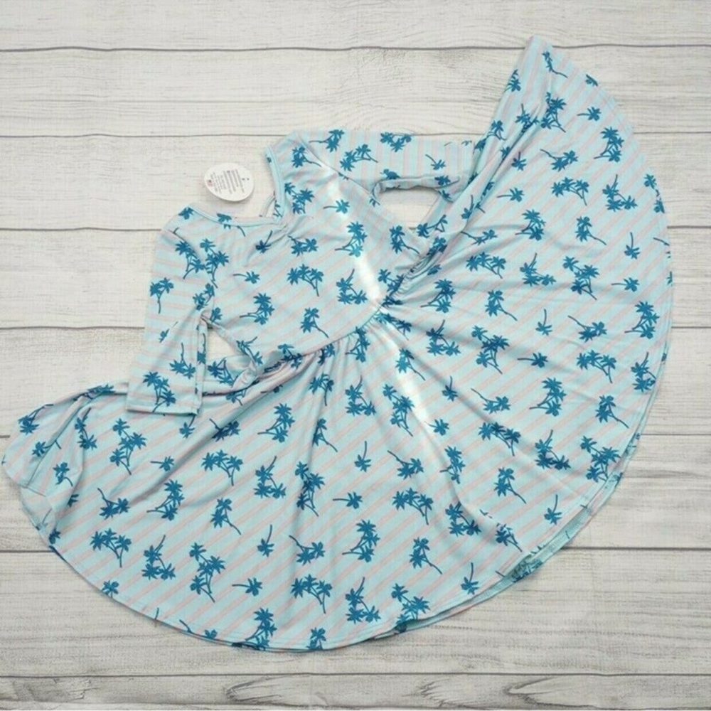Dot Dot Smile Ballet Dress Light Blue Pink Stripes Palm Trees Girls